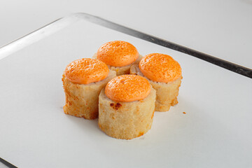 Fresh sushi with sauce and powder