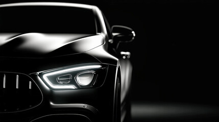 Experience sleek elegance with a modern sports car silhouette highlighted against a dark backdrop in a studio setting