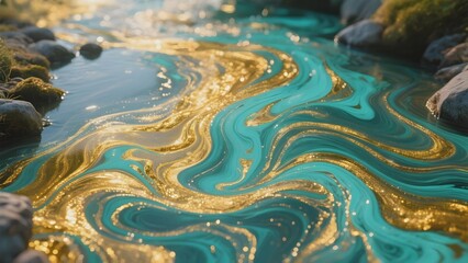 Golden Swirls in Turquoise Water Reflecting Light