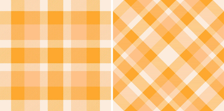 Two seamless pastel orange plaid patterns.  Perfect for textile design, website backgrounds, or fallthemed projects.  These versatile textures offer a blend of classic and modern aesthetics.