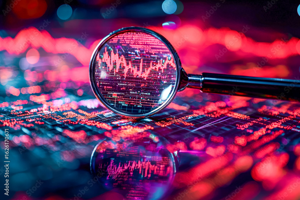Poster data analysis and digital trend visualization with magnifying glass effect