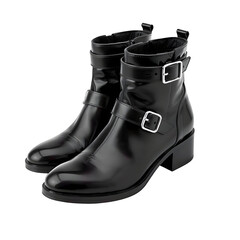 Black Leather Ankle Boots with Buckles