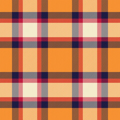Vibrant autumnal plaid pattern in warm orange, beige, and deep red hues. Perfect for fallthemed designs, textile prints, or website backgrounds.