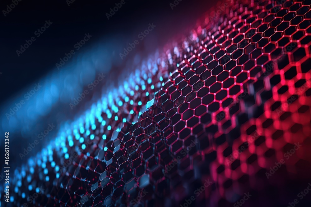 Wall mural abstract hexagonal pattern with red and blue light