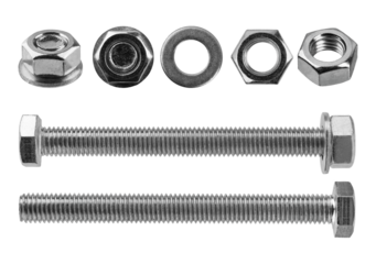 screws and self-tapping screws made of white metal, isolate on a white background, space for text