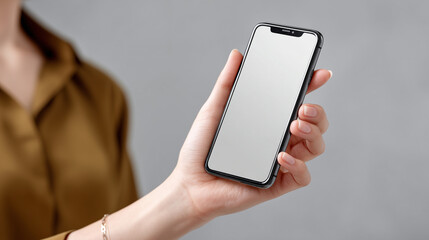 Woman's Hand Holding Smartphone Mockup for Digital Advertising