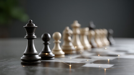 Futuristic Chessboard with Glowing Connections for Strategic Planning