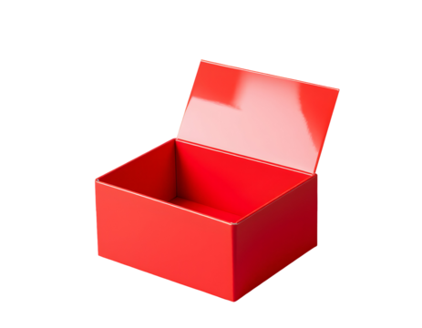 Open Red Box with Lid, Isolated on Transparent Background