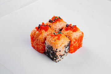 Fresh sushi with sauce and powder
