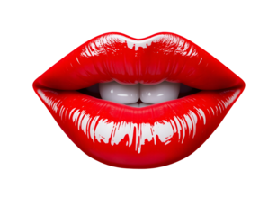 Glossy Red Lips with White Teeth, Transparent Background