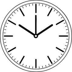 Minimal wall clock showing 10 o'clock sharp, clean black and white design, round analog time icon for graphic and print
