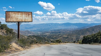 Empty billboard overlooking mountain valley