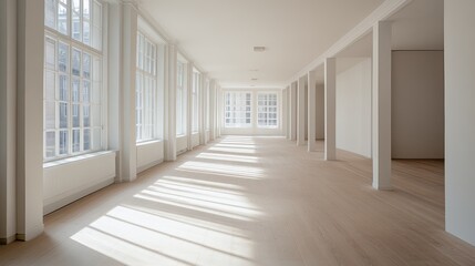 Obraz premium Empty white hallway with sunlight