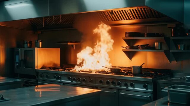 Kitchen stove fire scene