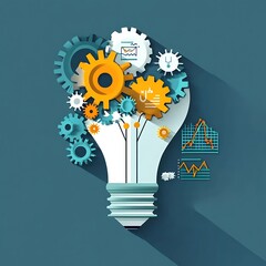  Creative Business Concept Branding Goals Lightbulb with gears and charts, symbolizing creative business concepts and branding, no face, flat design illustration