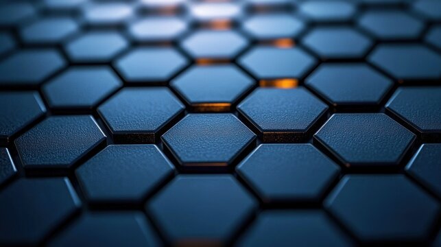Close-up of dark hexagonal grid with glowing centers