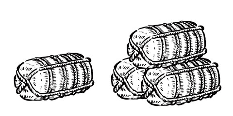 米俵　単品と積んだもの　単色線画