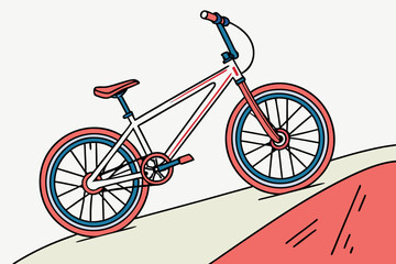 Fototapeta premium Red blue and white bicycle on abstract terrain bike