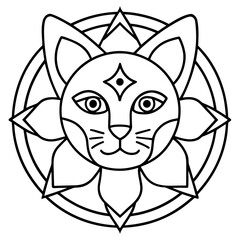 Sacred Geometry Cat Icon Mandala Line Style