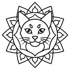 Sacred Geometry Cat Icon Mandala Line Style