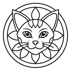 Sacred Geometry Cat Icon Mandala Line Style