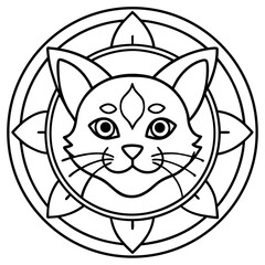 Sacred Geometry Cat Icon Mandala Line Style