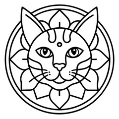 Sacred Geometry Cat Icon Mandala Line Style