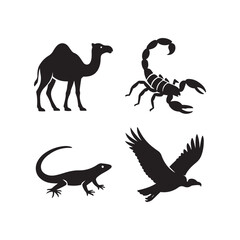 Desert Animal Silhouettes in Solid Black
