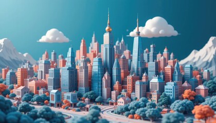 A 3D abstract cityscape that symbolizes financial growth