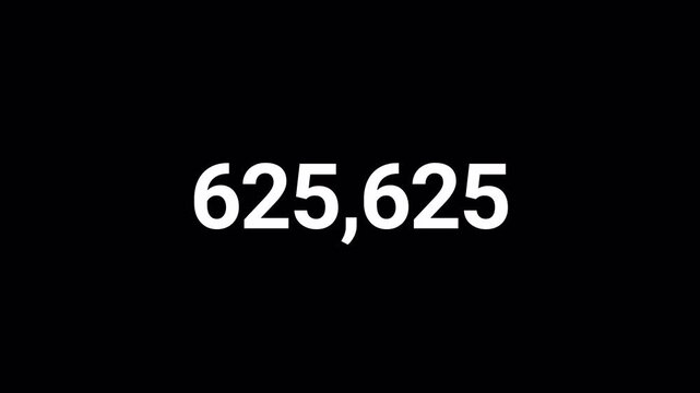 Number counter animation from 0 to 1,000,000 on a transparent background in 4k, Animated counting numbers from zero to one million for likes,views,amount concepts.