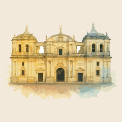 Fototapeta premium Cathedral of Leon Nicaragua in water color style