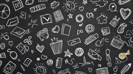 Blackboard filled with doodles