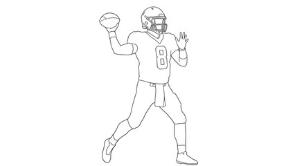 Fototapeta premium American Football Player Throwing Ball Line Art Illustration. Outline of Quarterback in Action. Sports Athlete Vector Drawing.