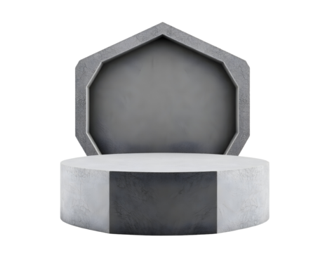 Geometric Podium Display with Concrete Texture and Abstract Backdrop