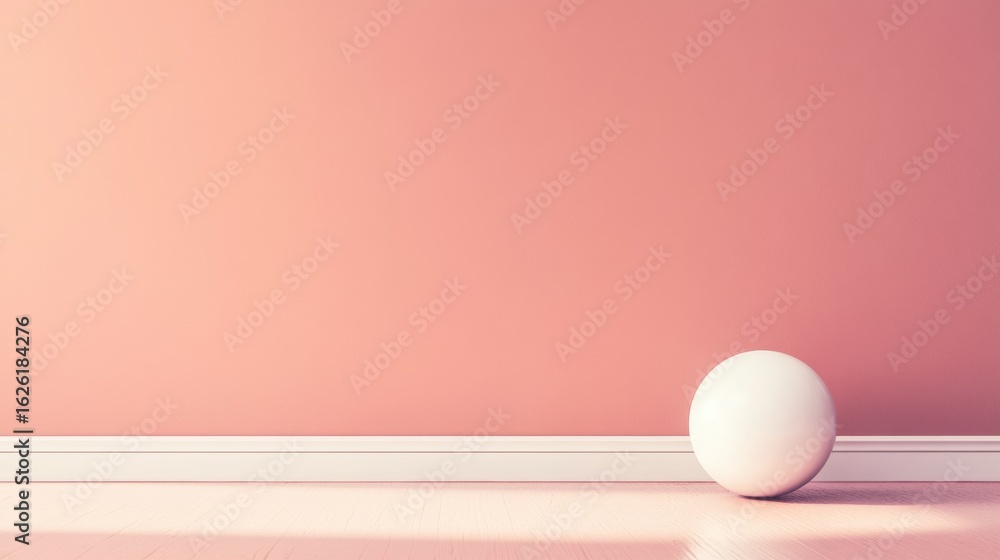 Poster minimal pink background with white sphere in clean abstract balance composition and product display