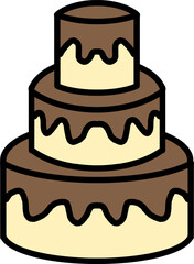 Three Layered Chocolate Birthday Cake Vector Illustration