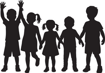 Obraz premium Children holding hands and raising arms silhouette