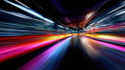 Abstract vibrant light trails, fast motion tunnel