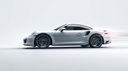 Sleek white sports car in motion