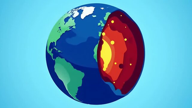 Illustration of the Earth with a cutaway view revealing its internal layers, including the crust, mantle, and core.