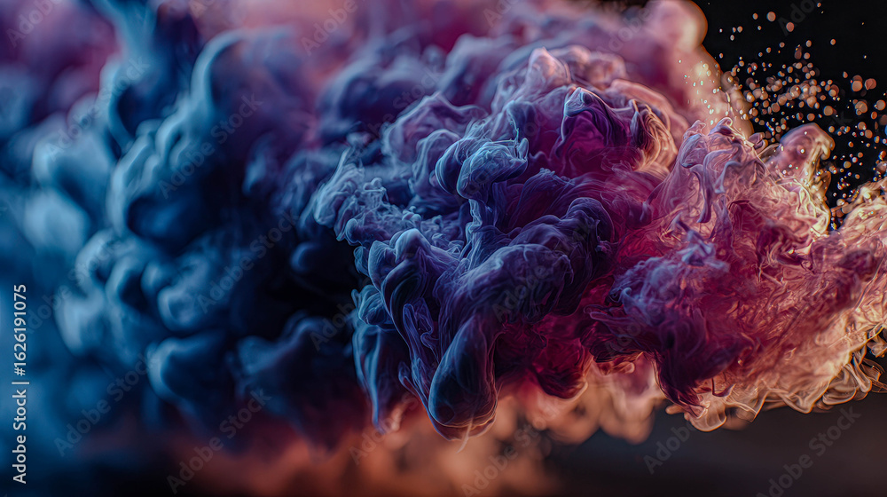 Aufkleber dynamic colorful smoke cloud spreading on dark background. abstract fluid art effect for design and 