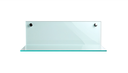 Minimalist glass shelf on a light background, clean design for modern bathroom or home decor, empty transparent shelf, isolated object, product display