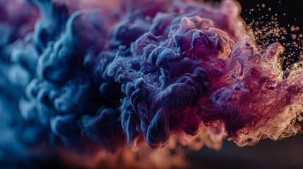 Dynamic colorful smoke cloud spreading on dark background. Abstract fluid art effect for design and visual exploration.