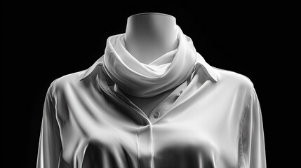 White silk shirt and scarf on mannequin, close-up
