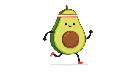 Cartoon Avocado Running with Red Headband and Shoes on White