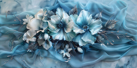 Artistic Blue Fabric Flowers with White Accents Arrangement

