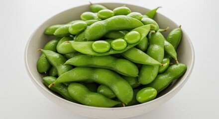 Vibrant Green Edamame in Bowl: Close-up Studio Shot of Fresh, Steamed Soybeans