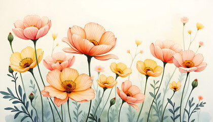 Floral Watercolor Painting of Pink and Yellow Wildflowers