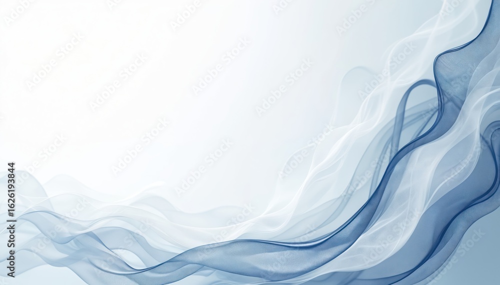 Poster abstract blue and white wavy fabric background. flowing sheer material with subtle texture. light tr