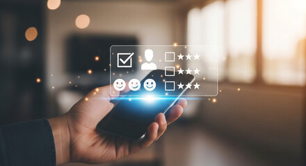 Person using a mobile device with social media icons and data visualization